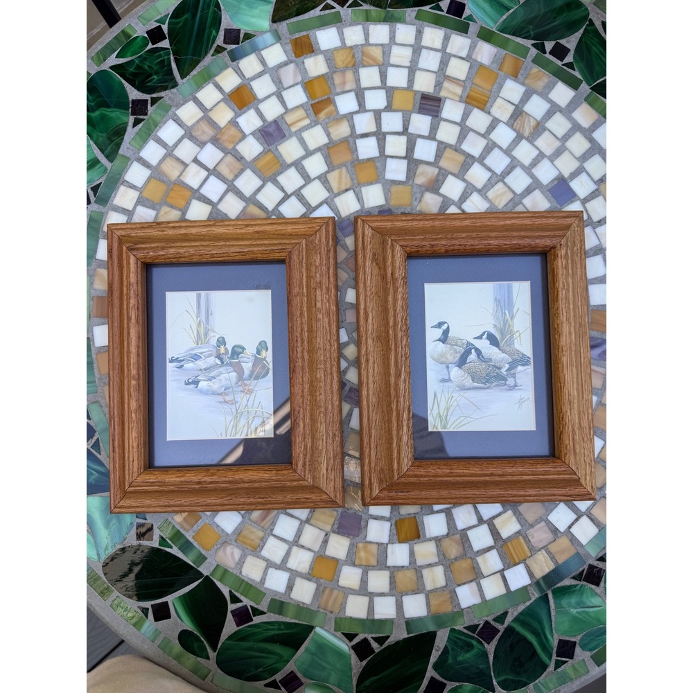 Anni Moller Framed Duck Art Prints 9.5x7.5 Vintage Oak Mallards Geese Decor
